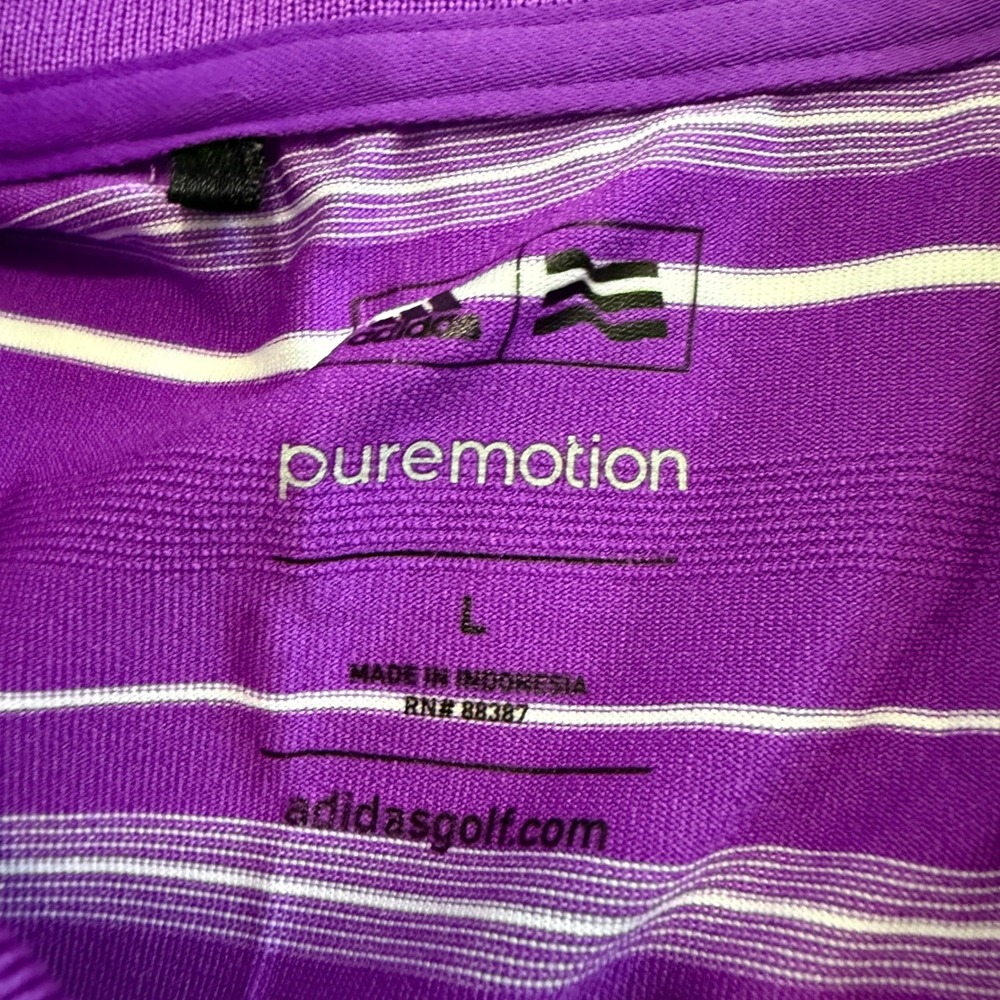 Adidas Golf Puremotion Purple Striped Polo Shirt Men's Sz L Spring Island Golf - Picture 3 of 11